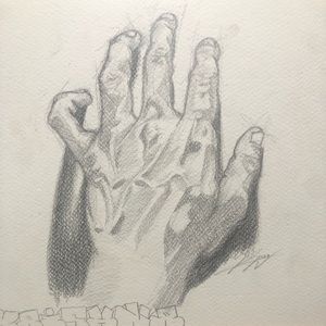 sketch of my hand about the side of my actual hand